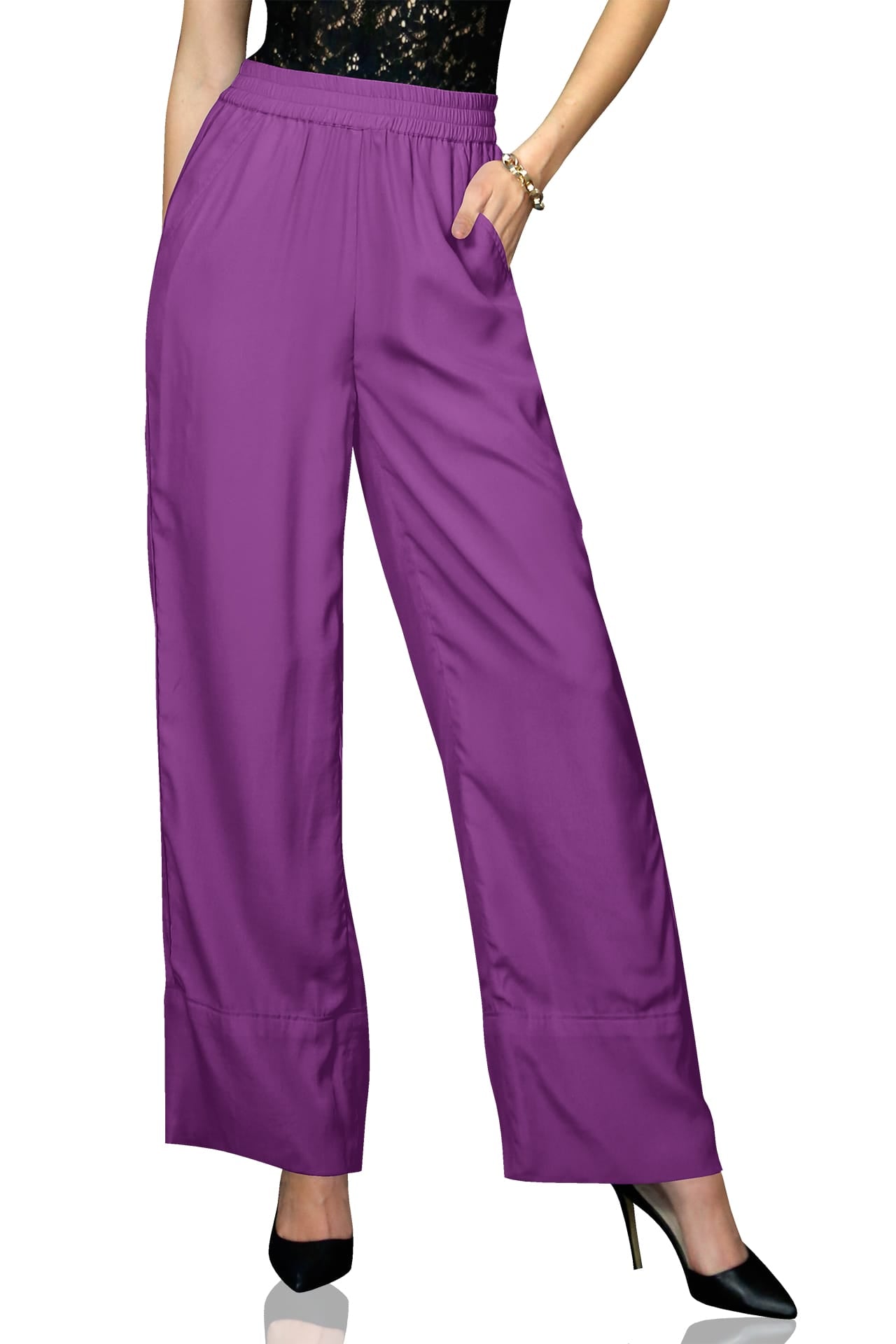 Wardrobe by Westside Dark Purple Front-Seam Wide-Leg Trousers